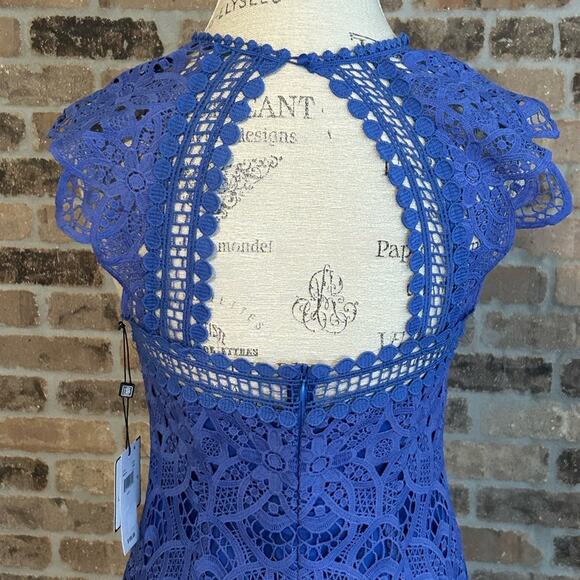 NEW $195 laundry by Shelli Segal geometric lace royal blue knee length dress s 2 - Picture 4 of 12